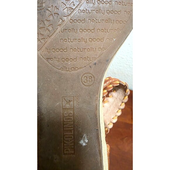 Pikolinos Women's Brown Leather Ankle Strap Open-Toe Sandals Embellished Buckle - Picture 7 of 8